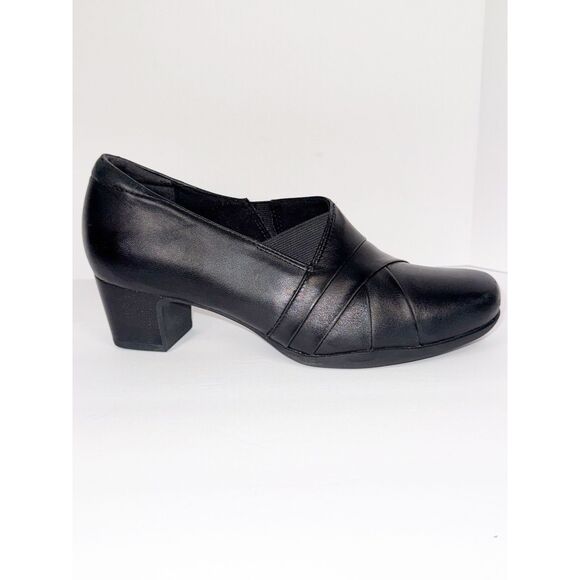 Clarks Rosalyn Adele Black Leather Shootie Block Heel Bootie Pump Office Sz 8 - Picture 9 of 14